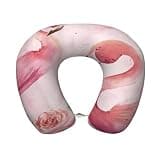 Cwzogyuf Pink Flamingo Floral Backgrounds Romantic U-Shaped Neck Pillow, Soft Memory Foam Travel Pillow with Removable Cover