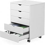 SageNest 5 Drawer Mobile File Cabinet, Vertical Rolling Filing Cabinet Printer Stand for Home Office, Under Desk Wood Storage Cabinet Organizer with Wheels, 15.7" D x 18.7" W x 25.6" H, Ivory White