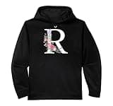 monogram initial white letter R pink roses purple sprigs Performance Hoodie