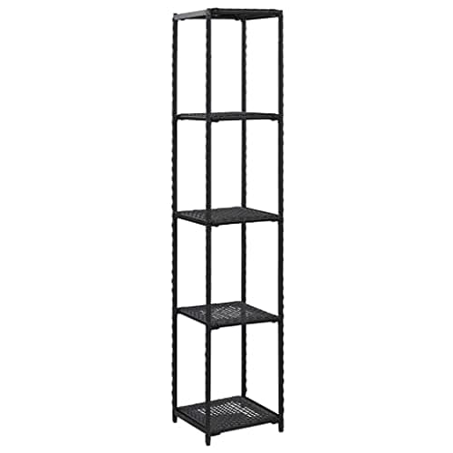 QZZCED Black Poly Rattan Storage Shelf with, Weather-Resistant Indoor Outdoor Organizer for Home and Office Black-A, 11.8 x 11.8 x 47.2 in