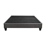 MASARA Full Platform Bed Frame Base, Plywood and Polyester, Dark Grey, 74 x 54 x 14 Inches, Contemporary Style, with Headboard Attachment Kit