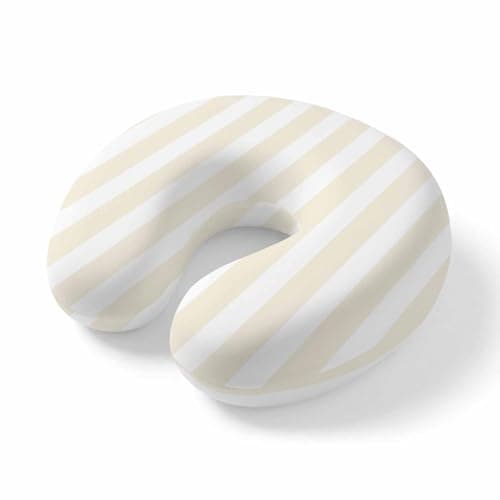 ZRNLTDGHK Neck Pillow Minimalist Abstract Stripe Art Travel Pillow Memory Foam U Shaped Pillows, Modern Cream and White Line Travel Neck Pillows for Airplane Car Office Home Sleeping Rest