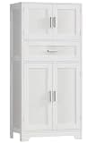 TEENFON Bathroom Storage Cabinet with Adjustable Shelf & Large Drawer, Tall Storage Cabinet with 4 Doors, Kitchen Pantry Storage Cabinets, for Living Room, Dining Room, Home Office, Entryway, White