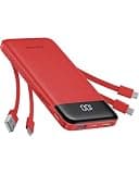 charmast Portable Charger with Reinforced Built-in 4 Cables,10000mAh Power Bank Travel Essentials 6 Outputs 3 Inputs 3A Fast Charging Compatible with iPhone iPad Samsung Google Pixel LG Moto etc.