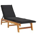 Roanoer Outdoor Chaise Lounge Chair 78.7 x 21.3 x 34.3 in Black PE Rattan & Acacia Wood Reclining Sunbathing Seat with 4-Position Backrest for Patio Poolside Garden