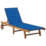 PTUGUOF Royal Blue Solid Acacia Wood Sun Lounger with Adjustable Backrest and Built-in Wheels, 100% Polyester Cushion for Outdoor Patio Garden Relaxation Comfort