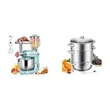 VIVOHOME Blue 3 in 1 Stand Mixer with 6 Quart Bowl and Meat Grinder and Silver 9.3QT Steam Juicer