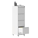 Elyveont White 4 Drawer Lateral File Cabinet with Lock & Wheels, Freestand Roling Filing Cabinets for Home Office, Metal Cabinet with Drawers and Anti-Tip Interlock for Letter/Legal/A4 Files