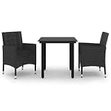 YUOGHRTFE 3 Piece Patio Dining Set with Cushions, Poly Rattan and Glass Tabletop for Garden
