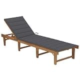 KGFHERENB Folding Sun Lounger with Cushion, Solid Acacia Wood Chaise Lounge Chair, Multi-Position Adjustable Outdoor Recliner for Patio, Garden and Balcony, Oiled Finish, 78.7" L x 24" W