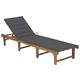 KGFHERENB Folding Sun Lounger with Cushion, Solid Acacia Wood Chaise Lounge Chair, Multi-Position Adjustable Outdoor Recliner for Patio, Garden and Balcony, Oiled Finish, 78.7" L x 24" W