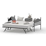 Garvee Twin Daybed with Trundle, Twin Bed Frame with Stylish Headboard, Heavy Duty Steel Slats Platform for Living Room, Bedroom, Black