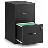 SAWJEC 2 Drawer File Cabinet with Lock, Small Metal Filing Cabinet for Home Office, Vertical Locking File Cabinet with Letter Size Hanging Files, Black, 25.6" H x 15.0" W x 17.7" D