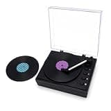 Mini Record Player with Voice Recording, 4 Discs, Auto-Spinning Desk Decor