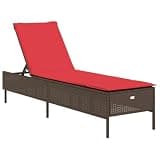 YUOGHRTFE Brown Poly Rattan Outdoor Sun Lounger with Cushion, Adjustable Backrest 5 Positions, PE Rattan Patio Chaise Lounge with Thick Padded Cushion, Removable Washable Cover,