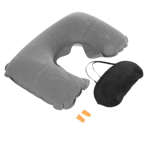 ARTIBETTER Inflatable Neck Pillow Travel Set with Eye Mask, Lightweight U-Shaped Airplane Pillow for Sleeping, Portable Grey Travel Accessories for Flights and Outdoor Use