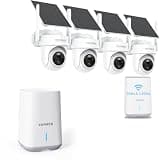 YOYIRYB 4-Camera Solar Security System + Extra Ethernet Base Station, 4K Outdoor Cameras, No Subscription, 64GB Local Storage, Color Night Vision