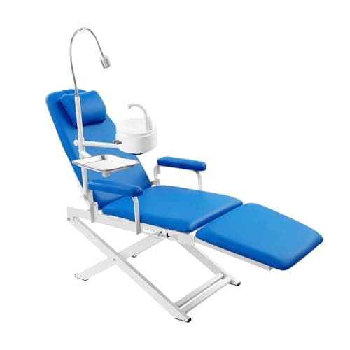 Fufiea Portable Foldable Dental Chair with LED Light Adjustable Height Backrest 330LBS for Clinic Spa Beauty(Blue)