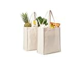 PurpleEssences Canvas Grocery Bag with Bottle Sleeves Pockets, Set of 2