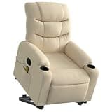 HGLADYU Power Lift Recliner Chair with Massage, Manual Reclining Function, 6 Massage Points, Cup Holders, Side Pocket, Cream Fabric