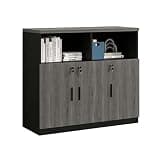 ZMHPLKH File Cabinet with Lock for Home Office Wood Lateral Filing Cabinet with Door Printer Stand with Open Shelves for Study Room Small Space Gray-A L47.2×w15.7×h47.2in