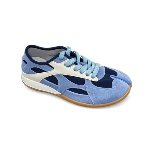 Women's Sneakers Lace Up Toe Suede Upper Low Profile Flat Sole Casual Walking Shoes for Daily Wear Outdoor Errands Travel Neutral Vintage Inspired Sneaker Footwear with Structured Front Design (Blue,5)