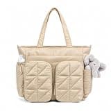 TOPEAST Diaper Bag Tote, Quilted Puffer Baby Bag Large with Insulated Bottle Pockets & Changing Pad, Lightweight Travel Hospital Bag for Mom and Dad Labor Delivery, Work & Daily Use, Beige