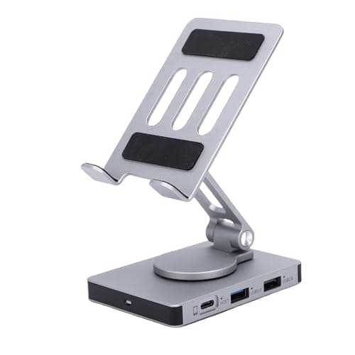 Glaeptio Tablet Docking Station Stand, Rotatable 8 in 1 Type C Hub with Memory Card Slot 4K 60Hz 3.5mm Port 100W PD Fast Charge RJ45 USB 3.0 for Cellphone Tablet