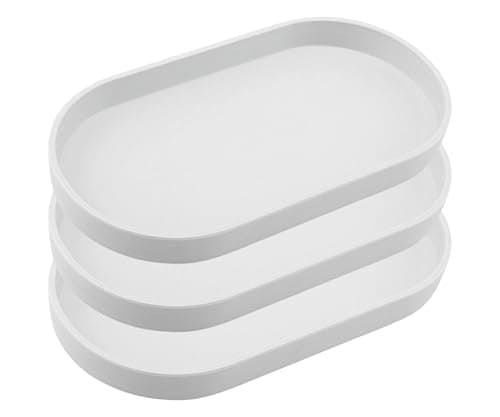 VCREATC White Small Tray (10 inch), 3 Pack Oval Tray for Bathtub Bathroom Vanity Items, Countertop Organizer, Coffee Accessory, Soap, Perfume.