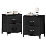 Sweetcrispy Nightstand Set of 2 with 2 Storage Drawers, 20" Height Small Bed Side Furniture End Table, Wooden Top Fabric Cabinet Kids Mini Dresser for Bedroom, Closet, Entryway, College Dorm, Black