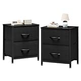 Sweetcrispy Nightstand Set of 2 with 2 Storage Drawers, 20" Height Small Bed Side Furniture End Table, Wooden Top Fabric Cabinet Kids Mini Dresser for Bedroom, Closet, Entryway, College Dorm, Black