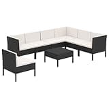 WDSAYREH 8 Piece Patio Lounge Set with Cushions, Black Poly Rattan Outdoor Furniture Set with Powder-Coated Steel Frame and Removable Polyester Cushion Covers