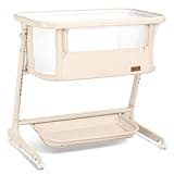 ANGELBLISS Electric Baby Bassinet Bedside Sleeper with Auto Rocking, Remote/Touch Control, 3 Timer Modes, 12 Sounds, 6 Heights, Storage & Wheels (Beige)