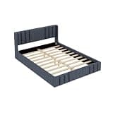 THINK 30 Gray Upholstered Platform Bed Frame Queen Size with Built-in Wingback Headboard,Linen Fabric+Foam Padding,No Box Spring Needed,Low Profile Style