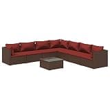 TUERYAFEK 8 Piece Patio Lounge Set with Cushions, Brown Poly Rattan Outdoor Sofa Set with Powder Coated Steel Frame and Modular Design