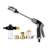 Long Handle High Pressure Washer, 15X Powerful Than Ordinary Garden Hose, 360 Rotating for Three Spray Modes, High Pressure Hose Nozzle, with Foam Pot & 3 Metal Connectors