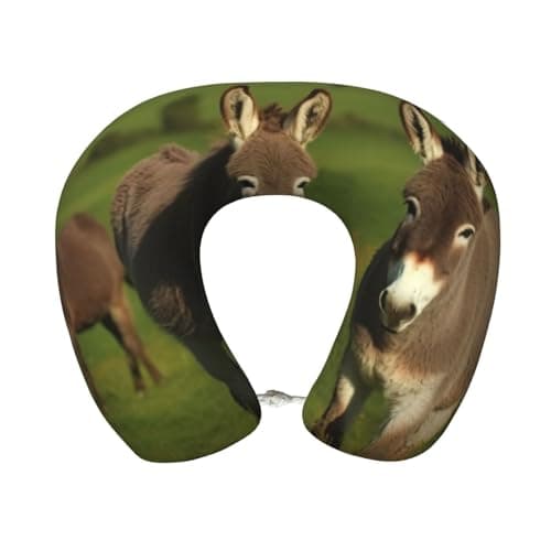 FekiLoot Travel Pillow for Sleeping, Donkey On Green Meadow Travel Neck Pillow Comfortable U Shape Memory Foam Neck Rest Support Portable Travel Accessories Suitable for Airplane Car Office