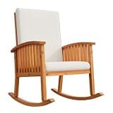 Daklpiw Outdoor Acacia Wood Rocking Chair, Wooden Rocker w/Detachable Washable Cushions, Rocker for Porch Garden Patio Balcony Pool Indoor (1, Teak) (Brown)