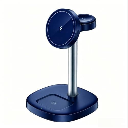 GETPALS Mag Charger iPhone Charging Station: 3 in 1 Qi2 Certified 15W Wireless Magnetic Charger Stand for Apple iPhone 17/17e/16/15/14/13/12 - iWatch for Night Stand Desk - DEEP Blue