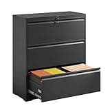 FLIXELIO File Cabinets 3 Drawer,Metal Office Storage Filing Cabinet with Lock,Black Lateral Filing Cabinet for Home Office,Horizontal Locking File Cabinets for Legal/Letter/A4 Files,Assembly Required