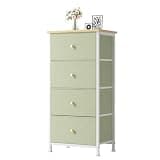 DUMOS Nightstand with 4 Drawers Bedside Table with Removable Fabric Bins Sturdy Steel Frame Wood Top Organizer Furniture for Bedroom Closet Living Room, Light Green
