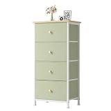 DUMOS Nightstand with 4 Drawers Bedside Table with Removable Fabric Bins Sturdy Steel Frame Wood Top Organizer Furniture for Bedroom Closet Living Room, Light Green