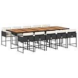 Kaorsrow 11 Piece Patio Dining Set, Outdoor PE Rattan Wicker Furniture Set with Acacia Wood Tabletop, 10 Chairs and Padded Cushions for Garden, Backyard, Space Saving Cube Design