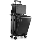 TRAVELARIM 20 Inch Carry On Luggage 22x14x9 Airline Approved, Carry On Suitcase with Wheels, Hard-shell Carry-on Luggage, Durable Luggage Carry-On, Jet Black Small Suitcase with Cosmetic Case
