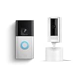 Ring Pan-Tilt Indoor Cam, White with Ring Battery Doorbell Pro, Satin Nickel