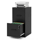 FOSTOKO 2 Drawer File Cabinet Vertical, File Cabinet with Lock, File Cabinets for Home Office, Small Filing Cabinets, Metal File Cabinet for Letter/Legal/A4 Documents, Easy to Assemble, Black