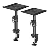 suptek Clamp-on Speaker Stand Desk Mount Set, Height Adjustment, Tilt, Swivel, 9.6 x 8.8 inch Trays, Universal Audio Holders for Computer and Bookshelf Speakers, Elevated Sound, 2 Pack, Black, SDM001B