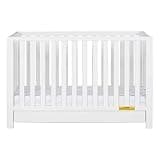 Pemberly Row Contemporary 4-in-1 Convertible Crib with Drawer, Sustainable Pine Wood, White Finish, Adjustable Mattress Height, Modern Nursery Furniture, Converts to Toddler Bed, Daybed, Full-Size Bed