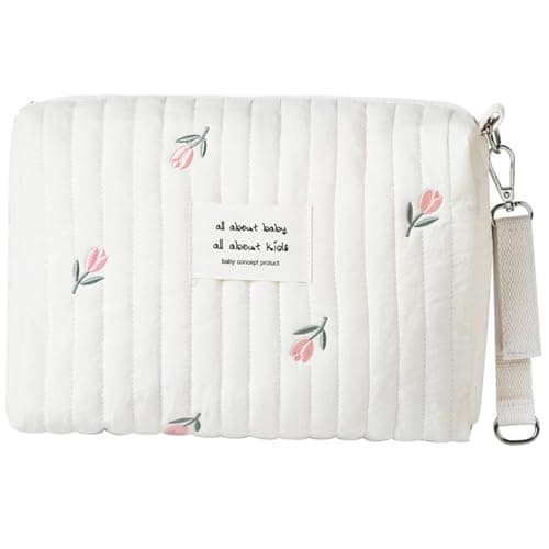 Baby Diaper Bag 10 x 7 x 4" Large Capacity Embroidered Diaper Bag Portable Pouch with Handle Multifunctional Cotton Organizer for Strollers Outdoor Travel...