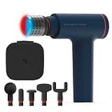 Sharper Image Deep Tissue Percussion Massage Gun, Powerboost Versa Hot & Cold Rechargeable Handheld Massager, 5 Adjustable Speeds, 6 Attachment Heads & Carrying Case, for Muscle Pain Relief, Blue